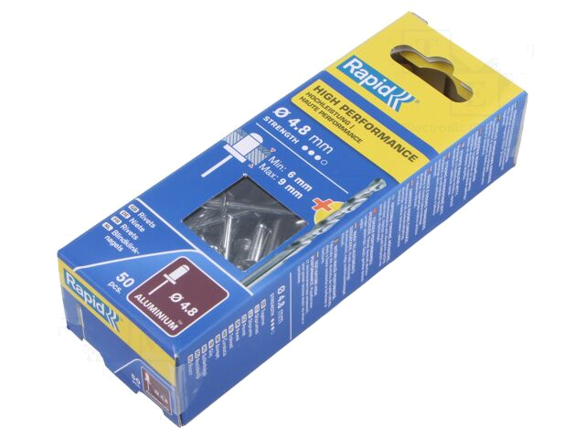 Klinkn; aluminium; Diam.klinkn: 4,8mm; L.klinknagel: 12mm; 50st. Klinkn; aluminium; Diam.klinkn: 4,8mm; L.klinknagel: 12mm; 50st.